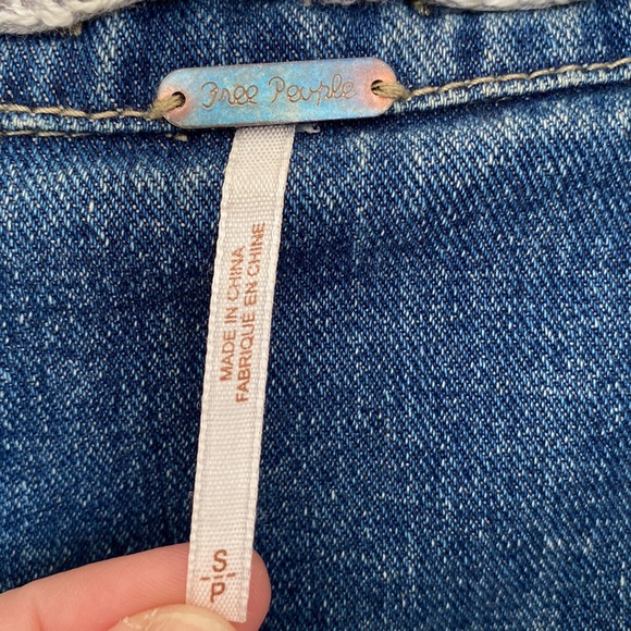 Free People Knit Hooded Distressed Denim Jacket, Size Small - Picture 4 of 13